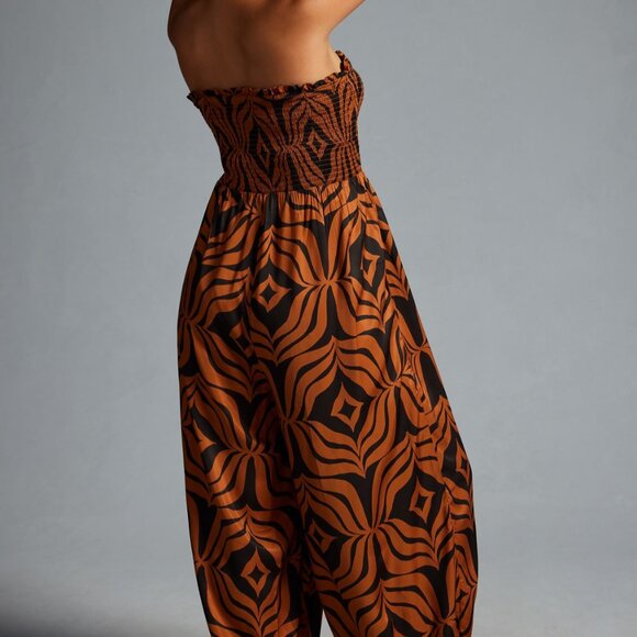 Anthropologie 2X Printed Balloon Leg One Piece Smocked Tube Top Jumpsuit - Picture 7 of 11